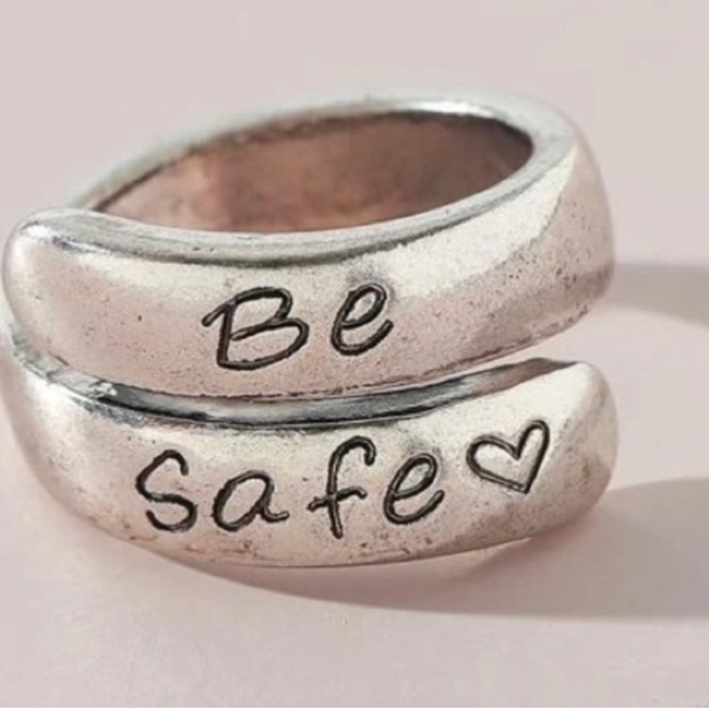Silver “Be Safe” Wrap Quote Ring